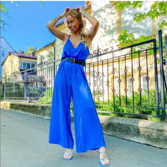 Zara flowy jumpsuit, blue - Picture 1 of 5